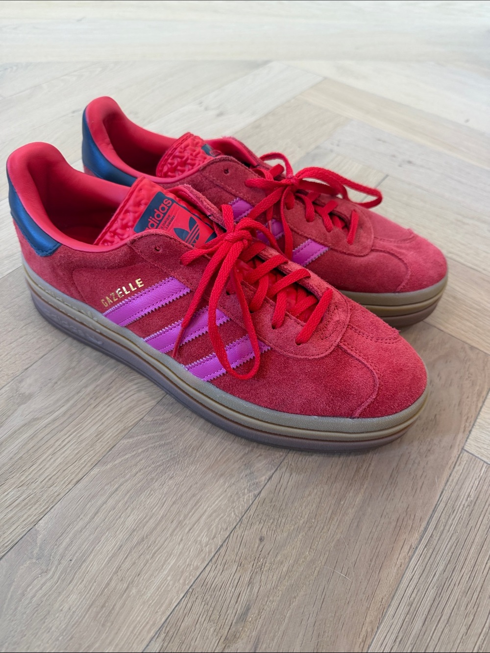 adidas Gazelle Women's Red with Pink Stripes Sneakers